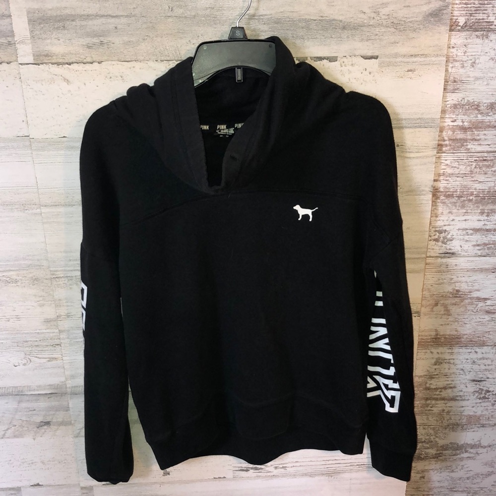 Victoria's Secret PINK cowl neck sweatshirt black/white XS PINK VS sweatshirt​​​ - Picture 2 of 6
